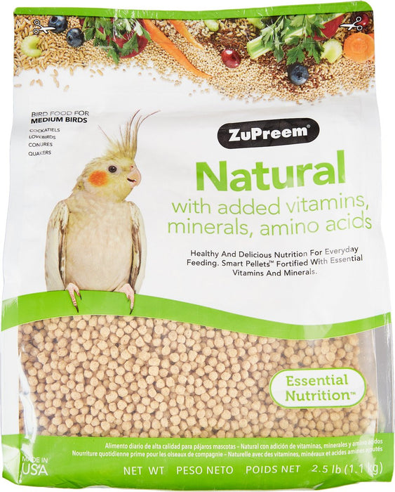 ZuPreem Natural Daily Alimento Bajo Hierro Para Pájaros Medianos (Ninfa, Conuro, Tucan)