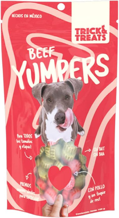 Trick & Treats YUMPERS Premios suaves para perros sabor res 100 g. (Rojo)