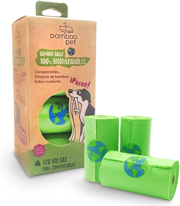 Bamboo Pet-bolsas compostables 100% biodegradables 120 piezas