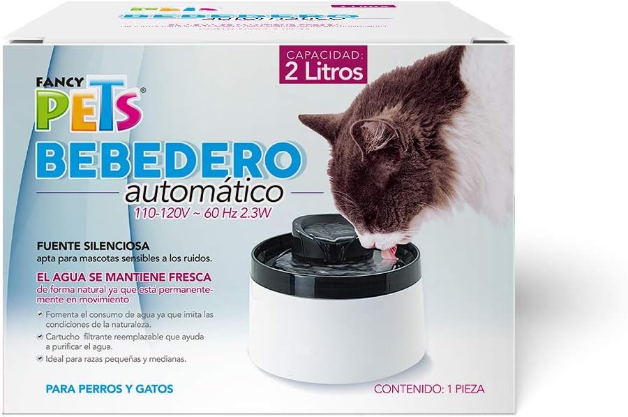 Fancy Pets Bebedero de Agua Tipo Fuente Automático para Perros y Gatos con Capacidad de 2 litros