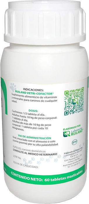 Ruiland Cofactor - Suplemento Alimenticio para Perros, Vitaminas y Minerales, 60 Tabletas Masticables