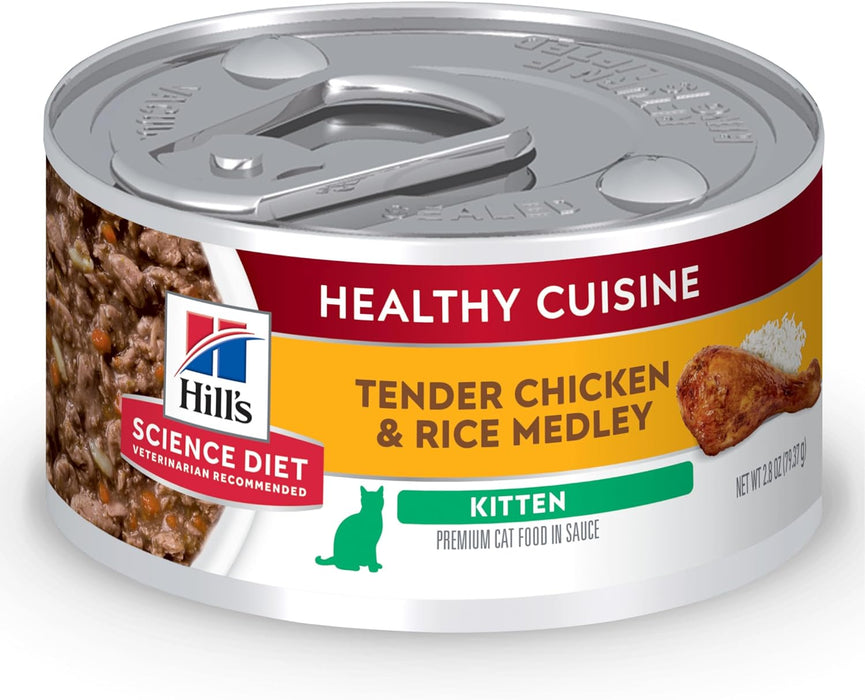 Hill's Science Diet, Kitten Healthy Cuisine, Alimento en lata para Gatitos, Receta de Pollo y Arroz (lata de 80 gramos)
