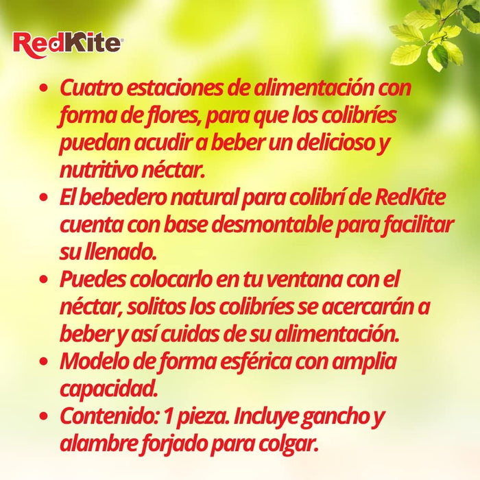 RedKite, Bebedero De Esfera Con Petunias Para Colibrí 1.2 lt