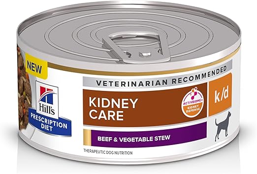 Hill's Prescription Diet k/d Kidney Care (Cuidado de los Riñones) Alimento húmedo para perros con estofado de carne y verduras, dieta veterinaria