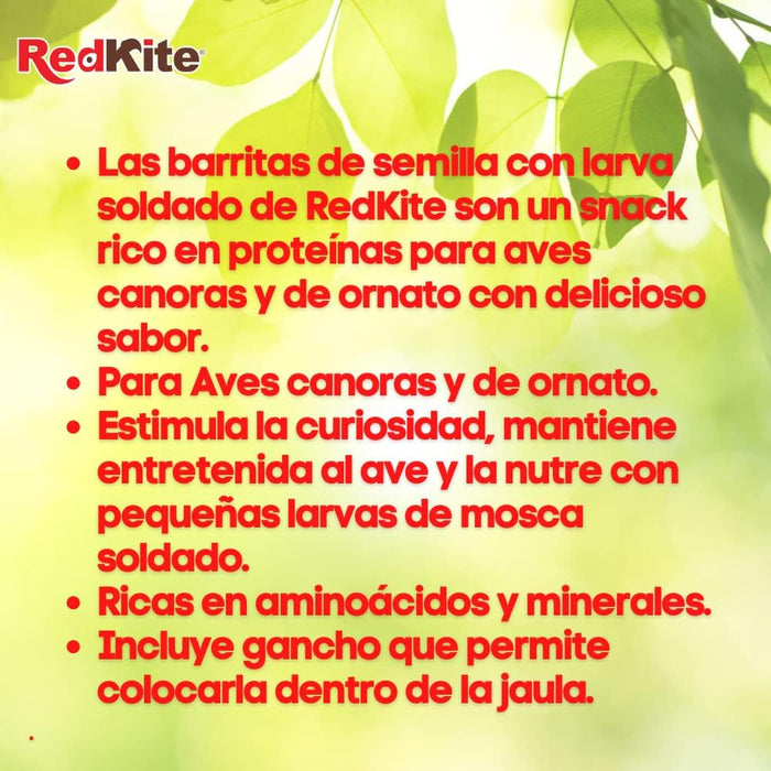 RedKite, Barrita de Semillas con Larva Deshidratada de Mosca Soldado para Aves Canoras y de Ornato Contiene 2 Piezas