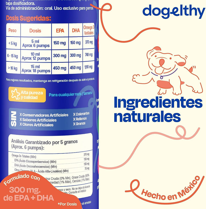 Dogelthy, Aceite de Salmon con Omega 3 para Perros, Suplemento 450 ml