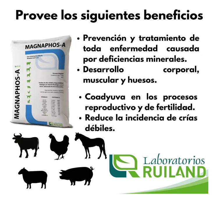 Ruiland Magnaphos-A - complemento nutricional para animales de produccion, Maxima rendimiento, 25Kg