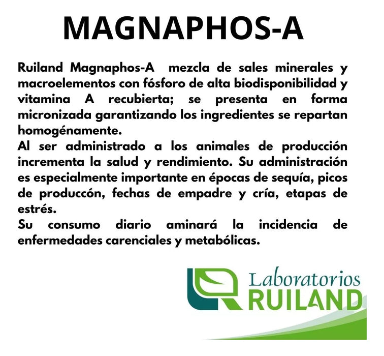 Ruiland Magnaphos-A - complemento nutricional para animales de produccion, Maxima rendimiento, 25Kg